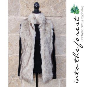 Me Jane Off White & Brown Luxiourous Faux Fur Winter Long Vest Jacket Medium